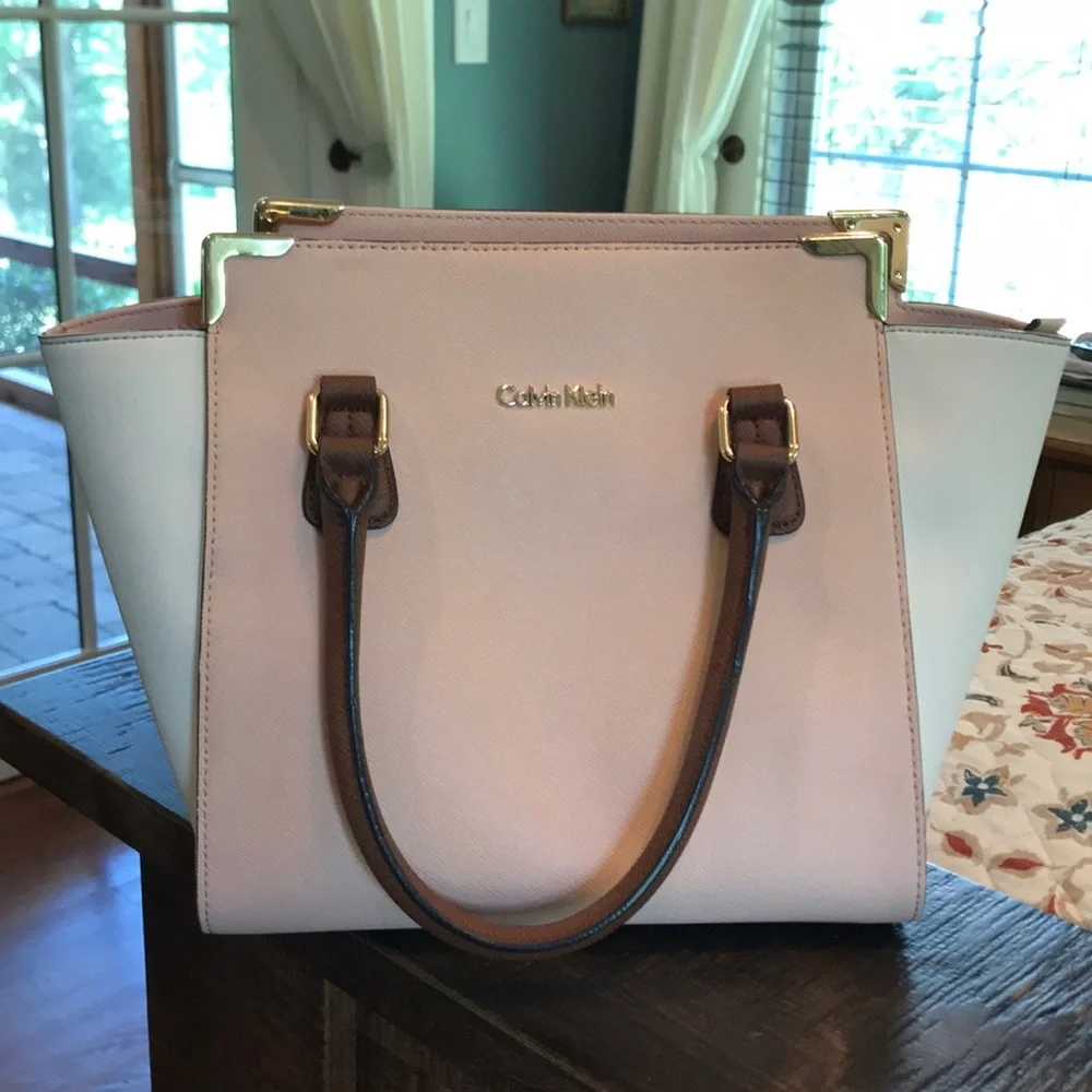 Calvin Klein Pink and White Leather Satchel